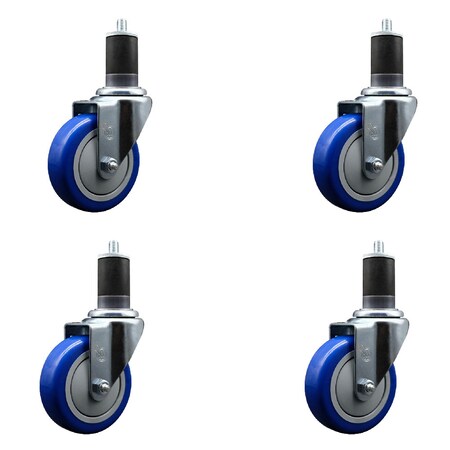 Service Caster 4'' SS Blue Poly Wheel Swivel 1-5/8'' Expanding Stem Caster Set, 4PK SCC-SSEX20S414-PPUB-BLUE-158-4